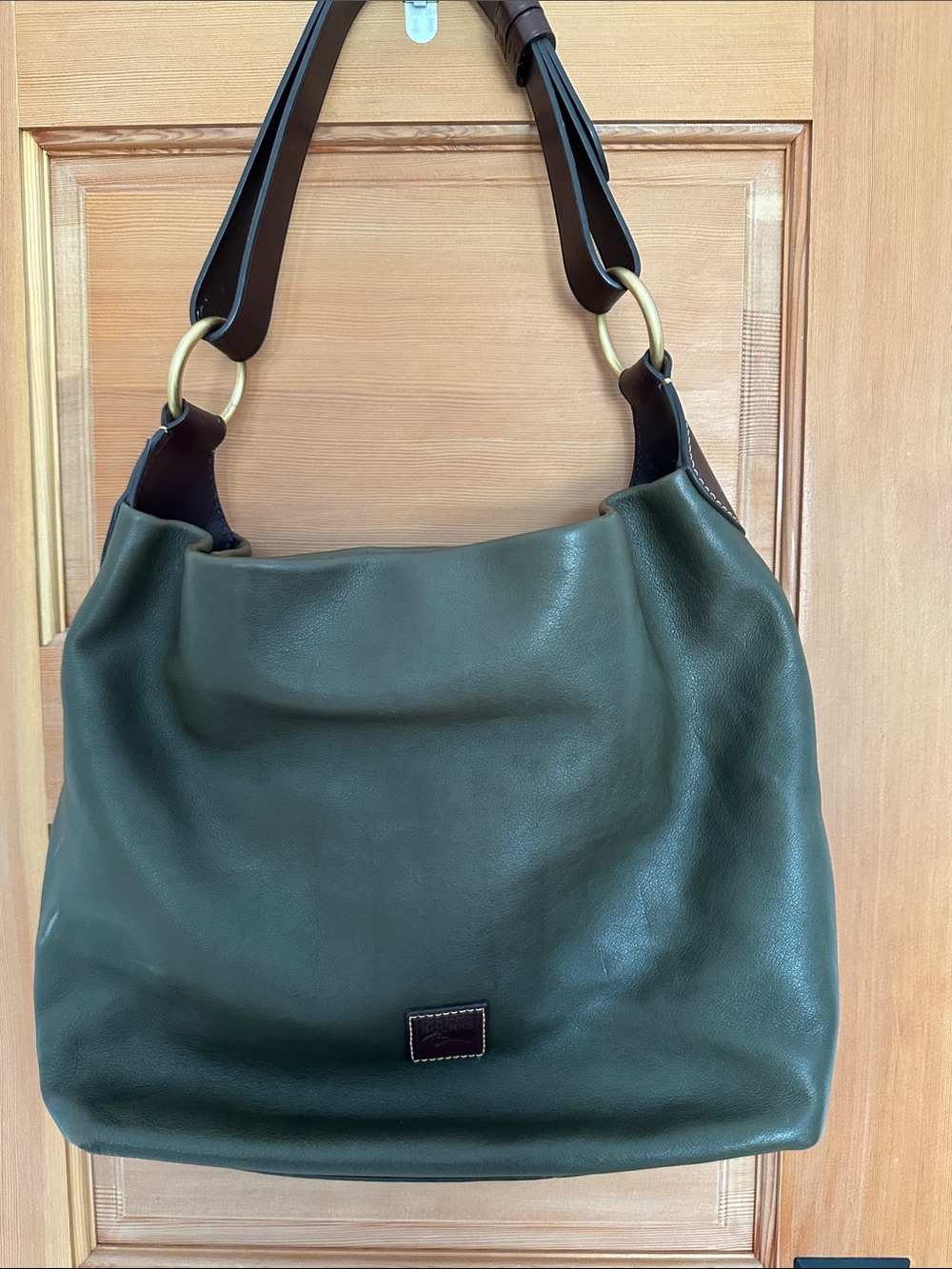 Dooney & Bourke Olive Green Leather Shoulder Hobo with Dark Brown Straps